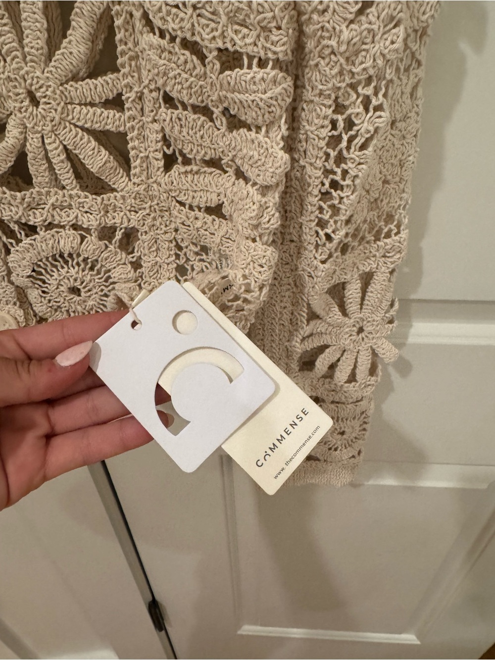 Commense Crochet Button-Front Cardigan in Cream - Picture 2 of 4